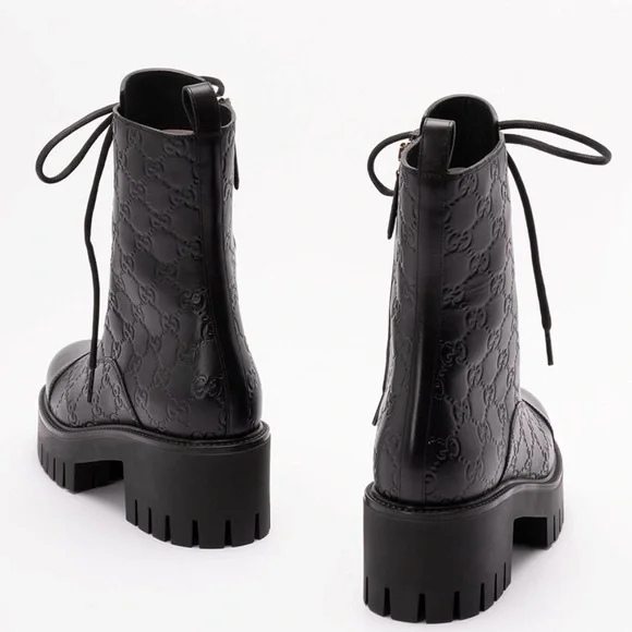 GUCCI New Marmont GG logo embossed lace up boots - Picture 4 of 5
